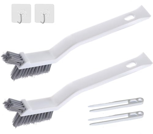 HUAYT Dish Cleaning Brush, 2 Pack V-shaped Stiff Bristles Kitchen Scrubber Brushes with Long Handle for Cleaning Dishes, Pot Pan, Kitchen Sink, Grout, Window, Bathroom (White)