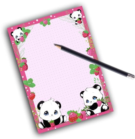 TinyTami Panda Notizblock A5 Süßer Schreibblock mit Pandas & Erdbeeren 50 Blatt hochwertiges 80g/m² Offsetpapier