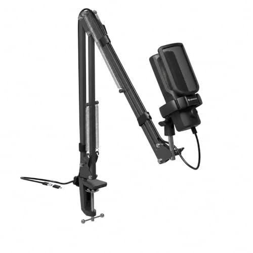 Genesis Radium 251 USB Gaming Mikrofon mit Arm, RGB,192 kHz/24 Bit, Schwarz | Kardioid-Kondensatormikrofon für PC mit USB-C, Mikrofonarm, Popfilter, Mute, Gain-Regler und Kopfhöreranschluss