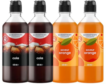 Sodastream 2 Concentrés Cola + 2 Concentrés Orange pour Machine à Eau Pétillante et Soda | Préparez jusqu'à 9 litres de Cola et Orange en Quelques Secondes, 4 x 440ml