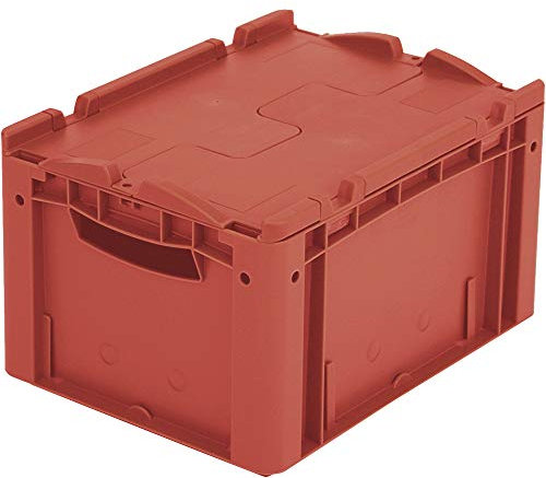 BITO 43-14515 Eurostapelbehälter XL mit Anscharniertem Zweiteiligem Klappdeckel, 400 mm x 300 mm x 238 mm, 30 kg Inhaltsbelastung, Rot