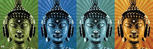 Close Up McFly-Buddha Wearing Headphone Quad Poster (91,5cm x 30cm) + 2 St. Schwarze Posterleisten mit Aufhängung