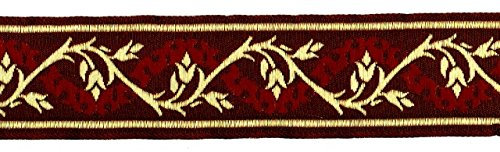 1A-Kurzwaren 10m Mittelalter Borte Webband 35mm breit Bordeaux-Gold Jacquard mit echter Webkante, 100% Polyester, 40°C waschbar, Barock, Dekoratives Verarbeiten, Nähen, Basteln, Alle Gelegenheiten
