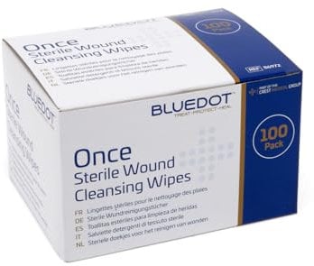 Blue Dot Sterile Saline Wipes 100 Pack: Alcohol-Free, Gentle & Hygienic: Wound Cleansing, Eye Wipes, First Aid, Piercings, Tattoo Aftercare, Hearing Aid Cleaning Kits & Post Procedure Care