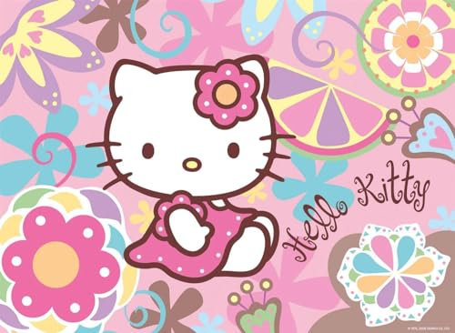 Hello Kitty Tortenaufleger, Rechteckig A4 - Geburtstag Tortenbild Zuckerbild Tortenplatte Oblate Kuchenzuckerplatte