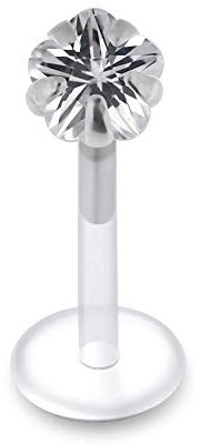Monster Piercing Klare Blume CZ Stein Set in Silber Push Fit Top mit 16 Gauge - 6mm klar UV Bioflex Lippe Labret Targus Bar