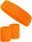 3-teiliges Schweißband-Set mit 2X Schweißbändern für die Handgelenke + 1x Stirnband für Damen & Herren (Orange)