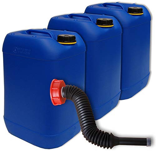 Lot de 3 bidons plastique HDPE 25 L bleu, alimentaire + 1 long bec verseur flexible DIN 61 (22248x3+22037)