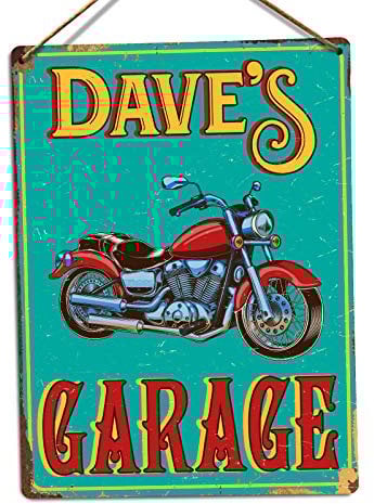 Personalised Motorbike Garage - Custom Name – Medium Twine | Printed Metal Wall Sign Plaque