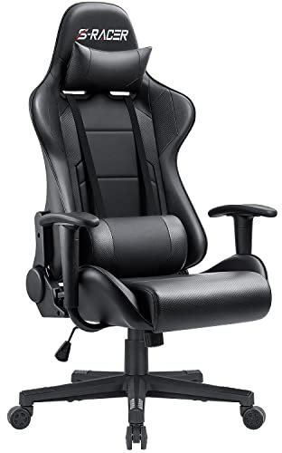 Furniwell Gaming Chair Racing Office Chair Computer Desk Chair Adjustable Swivel High Back Carbon Fiber Style PU Leather Executive Ergonomic Chair with Headrest and Lumbar Support (Black)