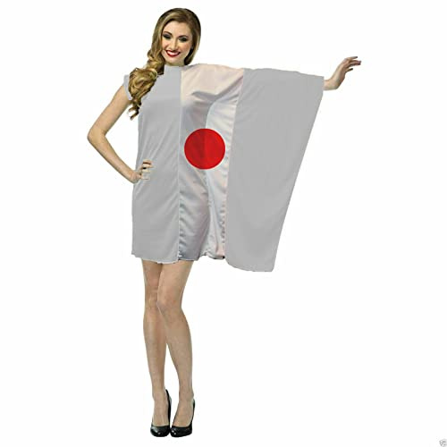 The Dragons Den Ladies Japan Country Flag Dress Football Fancy Dress Costume [L/XL] White, Red