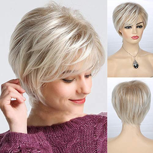 Perücke Blonde Kurz Pixie Cut Perücken mit Pony Synthetische Cosplay Perücke für Frauen Halloween Party