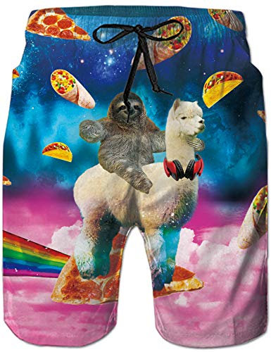 Loveternal Galaxy Badeshorts für Männer 3D Schnell Trocknend Faultier Badehose Lustig Coole Hawaii Cat Badehose M