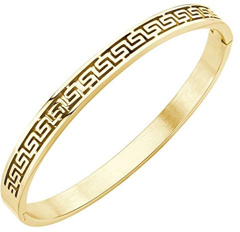 555Jewelry Stainless Steel Hinge Lock Vintage Express Your Love Greek Key Pattern Cuff Love Bracelet Bangle Bracelets for Women, Love Bracelets for Women - Gold