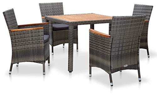 Tidyard Garten Sitzgruppe Poly Rattan 4 Personen Gartenmöbel Set Essgruppe Balkonmöbel Gartentisch mit Stuehlen Gartengruppe Sitzgarnitur Gartengarnitur Terassenmöbel, Grau
