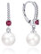 JO WISDOM Damen Perlen Ohrringe Perlenohrringe Silber 925 Hängend Hochzeit Ohrringe mit 8MM Perlen 3A Zirkonia Juli Geburtsstein Rubinrote Farbe,Schmuck für Frauen
