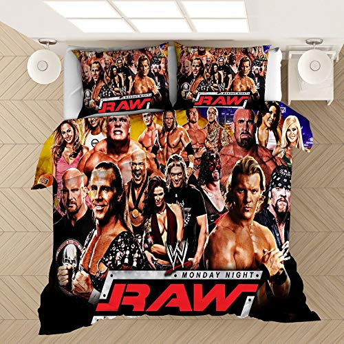 NICHIYOBI World Wrestling Entertainment WWE Bettbezug Bettwäsche Set - Bettbezug und Kissenbezug,Mikrofaser,3D Digital Print dreiteiliger Bettwäsche (2,Single 135x200cm)