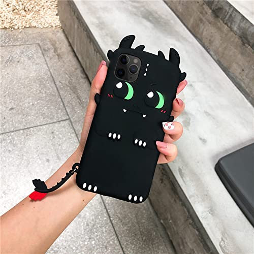 3D Cartoon Cute Dragon Custodia morbida in silicone per iPhone 13 12 11 Pro X XR XS Max 8 7 6 Plus Cover antiurto,Nero,per iPhone XR