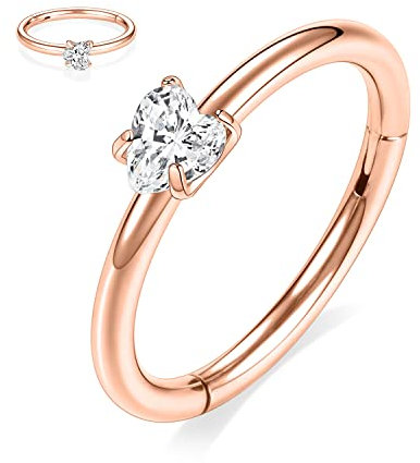 hengkaixuan 16G Herz CZ Daith Helix Tragus Rook Ohrringe Septum Clicker Schmuck Roségold Nasenringe 8 mm Chirurgenstahl Knorpelohrring Creolen Kleine Creolen für Damen Herren