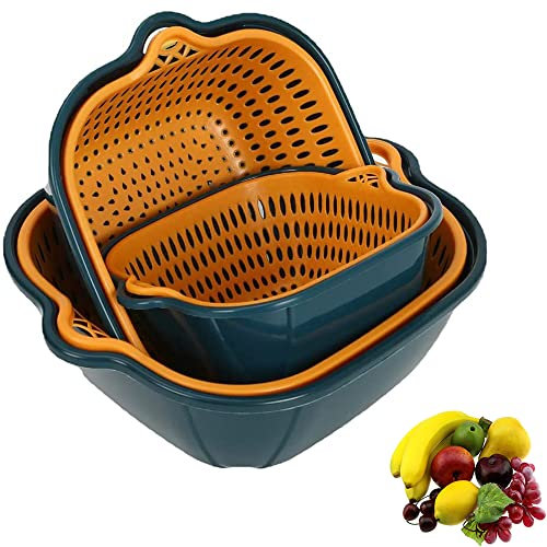 3 Pezzi Ciotola e Colino Frutta, Doppio Strato Scolapasta, Colino Eciotola Plastica, Colini In Plastica 2 In 1, Per Sciacquare e Scolare Riso Verdura Frutta Pasta