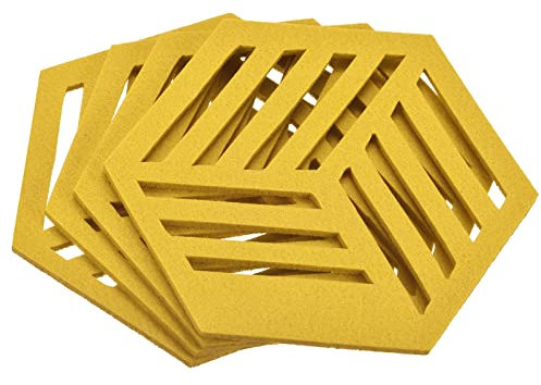 sourcing map Felt Coasters, 4pcs Hexagon Mat Pad Coaster for Drink Cup Pot Bowl Vase, Yellow
