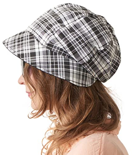 CHARM Damen Faltbarer Sonnen Hut - Sommer Mütze UV 50 Schutz Ballonmütze Strandhut Chemo Kappe Cap Karo Schwarz