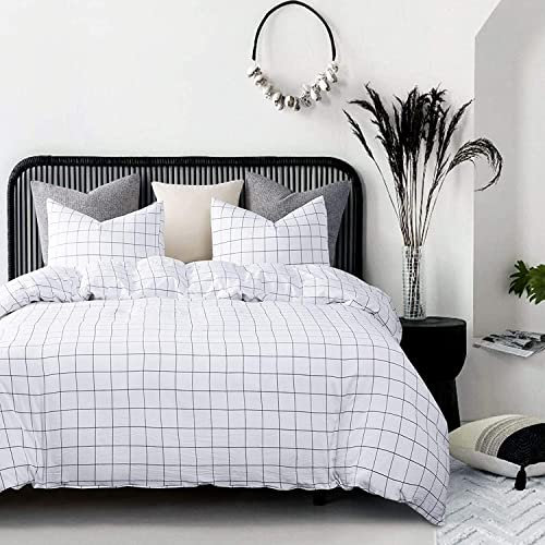 Lanqinglv Bettdecke 155x220cm Ganzjahresdecke 4 Jahreszeiten,Schwarz Weiß Kariert Gitter Steppdecke für Allergiker Zudecke Schlafdecke Duvet 155x220 mit 1 Kissenbezug 80x80cm