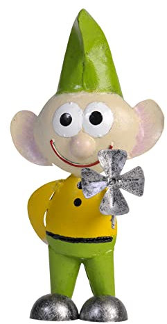 Unbekannt Medusa Metallfigur Zwerg mit Windrad | Metall Dekofigur Figur | Haus Garten Gartendeko | 25 cm | Zwergenjunge