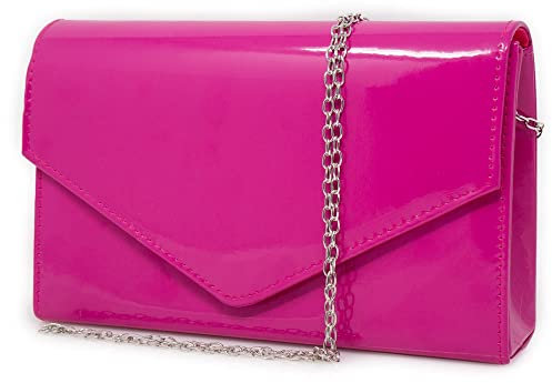 Pochette fucsia di vernice lucida elegante cerimonia da donna ragazza borsa a mano piccola clutch bag borsetta giorno matrimonio comunione battesimo Ecopelle Fuxia