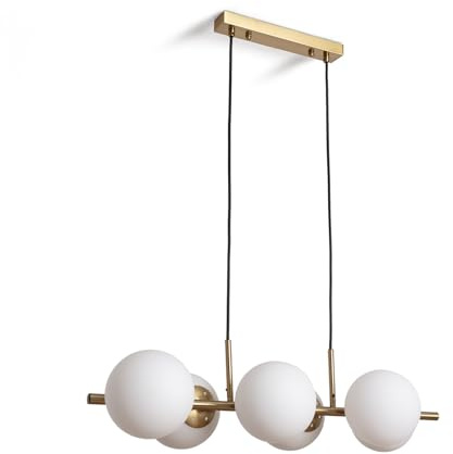 LEDKIA Pendelleuchte Metall und Glas Moonlight Brass 6 Spots Gold | 6 Spots für vielseitige Beleuchtung | Elegantes Design aus Metall & Glas | Für Wohnzimmer, Küche, Schlafzimmer