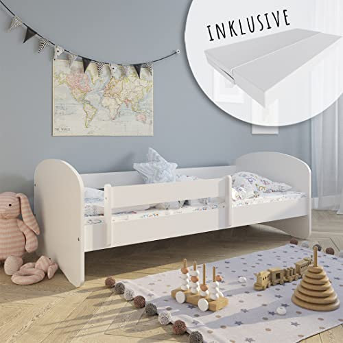 Kids Collective Kinderbett 80x180 cm mit Matratze, Rausfallschutz & Lattenrost in weiß 180x80 Mädchen Jungen Bett Skandi