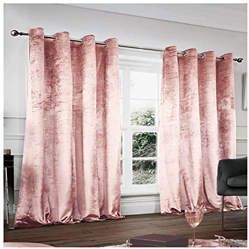 GC GAVENO CAVAILIA Pair Of Room Darkening 90 x 90 eyelet curtains, Polyester Blush Pink Curtains For Bedroom,Crushed Velvet Curtains For Window Treatment