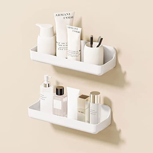Ettori Shower Caddy, 2 Pack Bathroom Storage, Wall Mounted No Drilling Self Adhesive for Bathroom, Kitchen, White
