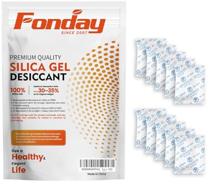 1Gram 100Packets Fonday Food Grade Silica Gel Desiccant Packs | Premium silica beads absorb moisture effectively, keeping snacks, jerky, spices & vitamins dry & fresh