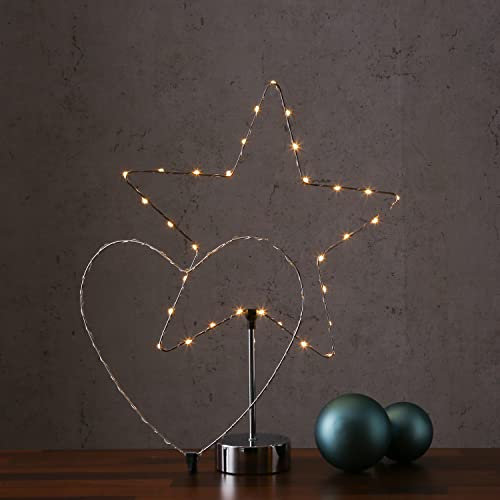 MARELIDA LED Stern - Kombi Dekoleuchte Herz/Stern - wechselbarer Aufsatz - H:50cm - Batterie - Timer - Silber