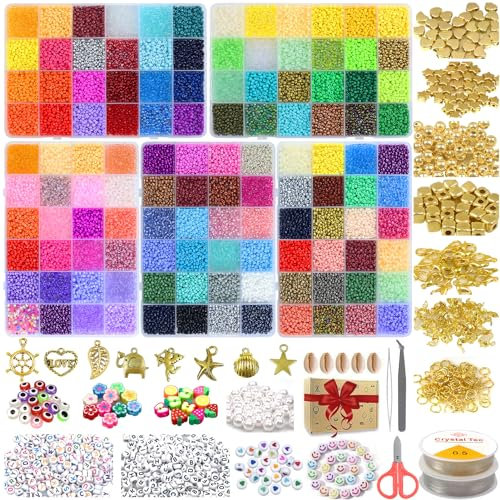 120 Farben 36693 Stück Perlen Set für Armbänder, 3mm zum Auffädeln, Rocailles Perlen Selber Machen Set mit 300pcs Buchstaben Perlen&Anhänger für DIY Armband Schmuck Halskette Ohrring