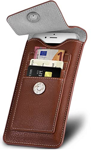 ONEFLOW Zeal Case für Samsung Galaxy S21 FE 5G Handytasche zum Einstecken mit Kartenfach, Handy Gürteltasche PU Leder 360 Grad Schutz Hülle Minimalistisch, Handyhülle mit Magnet, Braun