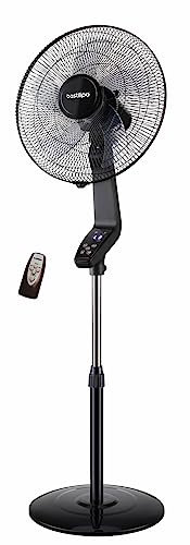Bastilipo - Ventilatore da terra con telecomando, 50W, base rotonda, gamma premium, modello Coin Black