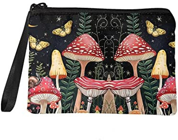 chaqlin Münzgeldbörse für Damen, Reise-Kosmetiktasche, kleine Geldbörsen, Tasche mit Riemen, Reißverschluss, Pilz-Schmetterling, Einheitsgröße, Münztasche