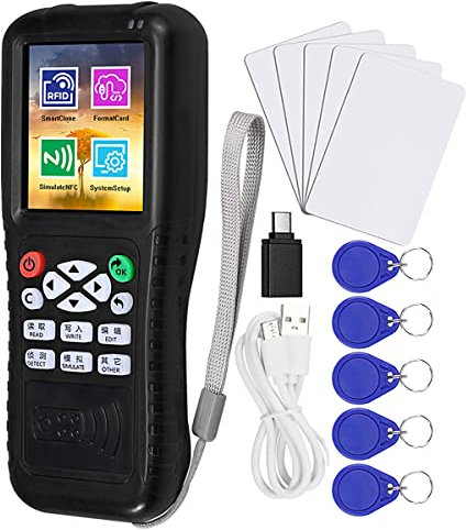JasugKEY RFID-Smartcard-Kopierer, RFID-Leser-Schreib-Duplikator, NFC-Leser, verschlüsselter Kartendecoder, mit beschreibbaren Schlüsselanhängerkarten, kostenloser Software, APP-Dekodierung
