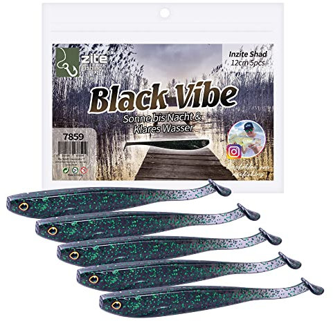 Zite Fishing Gummifische Zander Set – Inzite Shad 12cm Diverse Farben - 5STK Fängige Gummiköder Zanderangeln - Softbait Angelköder UV-Aktiv (Black Vibe)