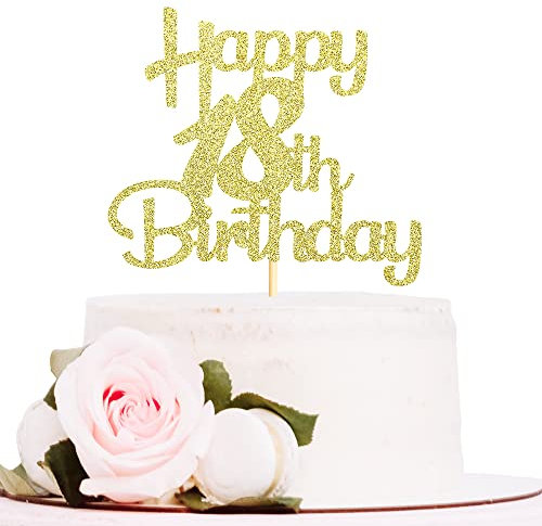 Sotpot Gold Glitter 18 Cake Topper 18th Birthday Cake Decorations for Birthday Party Anniversary Party Supplies