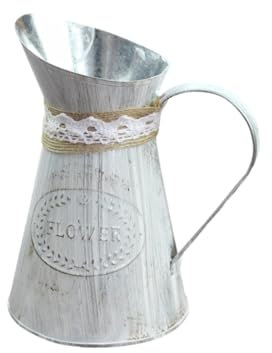 Happyyami Décor De Mariage Plantes Vase Cruche Shabby Chic Ancien Pot De Lait Vase Fleur Vase Shabby Chic Pays Vase Pot à Lait Vase en Métal Jardinières Seau Galvanisé Fer Forgé Blanche