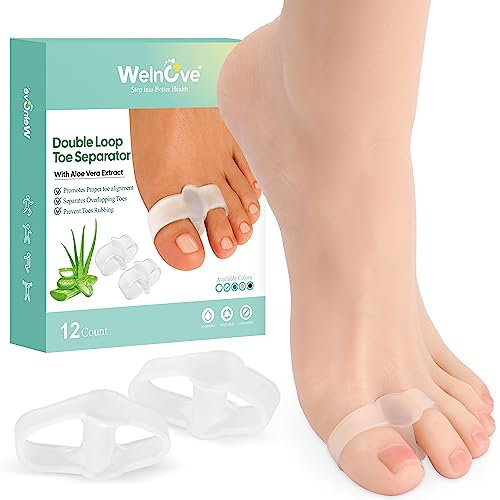 Welnove Pack of 12 Bunion Corrector, Toe Separators with 2 Loops, Big Toe Space Suitable for Bunion and Overlap Toe (Clear)