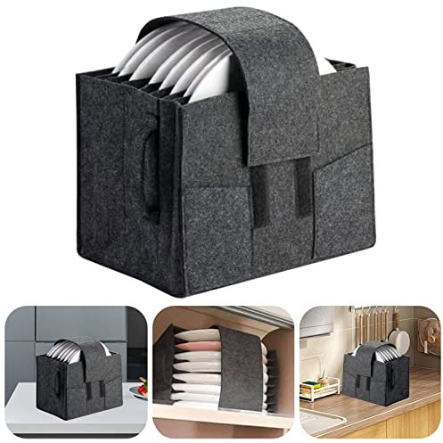Les-Theresa Caravan Plate Holder, Motorhome Kitchen Cupboard Storage For 8 Plates Camping Dinnerware, Felt Solutions Campervan Boat (Dark Grey)