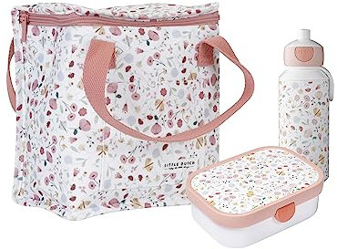Little Dutch FB-KT-BD-PU Set Kühltasche, Brotdose Campus & Trinkflasche Pop-up - Flowers & Butterflies