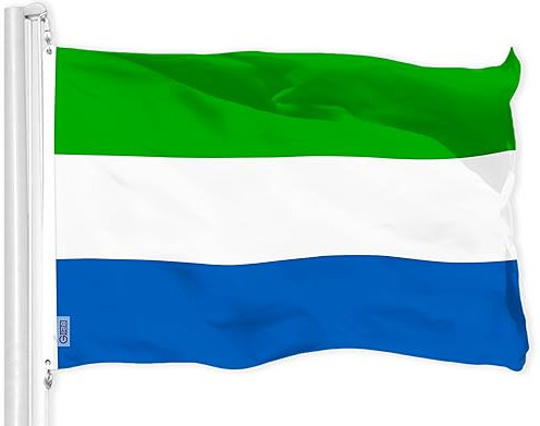 G128 Sierra Leone Sierra Leonea-Flagge | 90 x 150 cm | LiteWeave Pro Serie bedruckt 150D Polyester | Landesflagge, lebendige Farben, Messingösen, dicker und langlebiger als 100D 75D Polyester