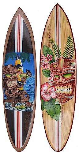 2 Deko Surfboards 100cm mit Tiki Cocktail Motiv Dekoration zum Aufhängen