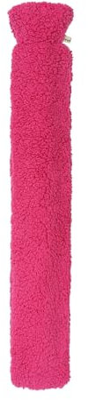 Premium Schlauch-Wärmflasche mit kuschligem Teddy-Fell Bezug, Wärmeflasche, Bettflasche. 77cm x13cm - (Pink)