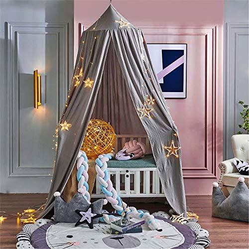 DOTBUY-SHOP Baby Betthimmel Baldachin Rund Moskitonetz, Rund Kinderzimmer Einfarbig Hängende Bettvorhang Deko für Prinzessin Spielzelte Babybett & Schlafzimmer (grau)